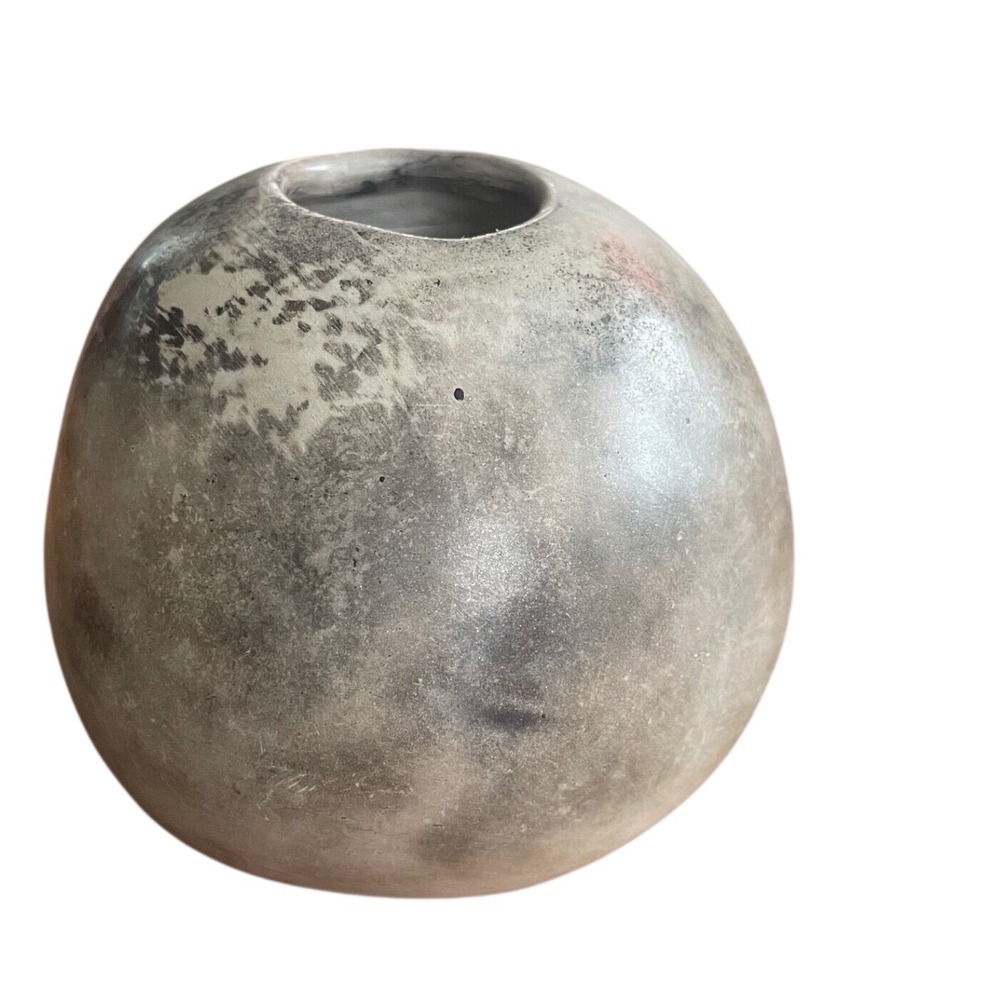 Handmade Smoke Fired Seed Pot Ceramic Vase Grey Marbled Southwestern Decor 3.5in
